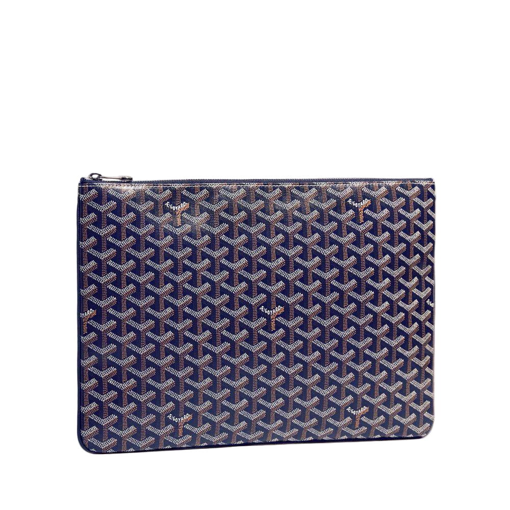 Navy Monogram Leather Pouch